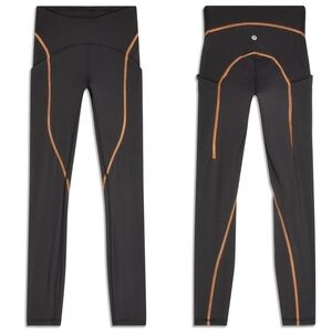 NWT Lululemon Power Thru Legging x Barry’s Tights in Black Orange colour seam